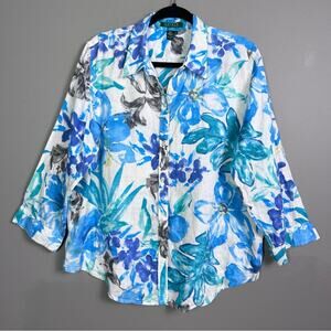 Lauren Ralph Lauren top women's Xl linen floral white art to wear button up